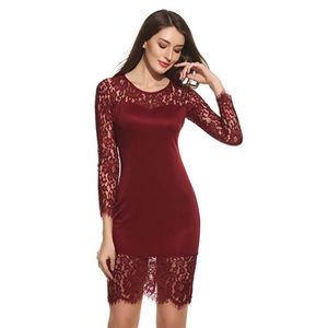 Wine Red Detailed Lace Holiday Dress NWOT Size Medium